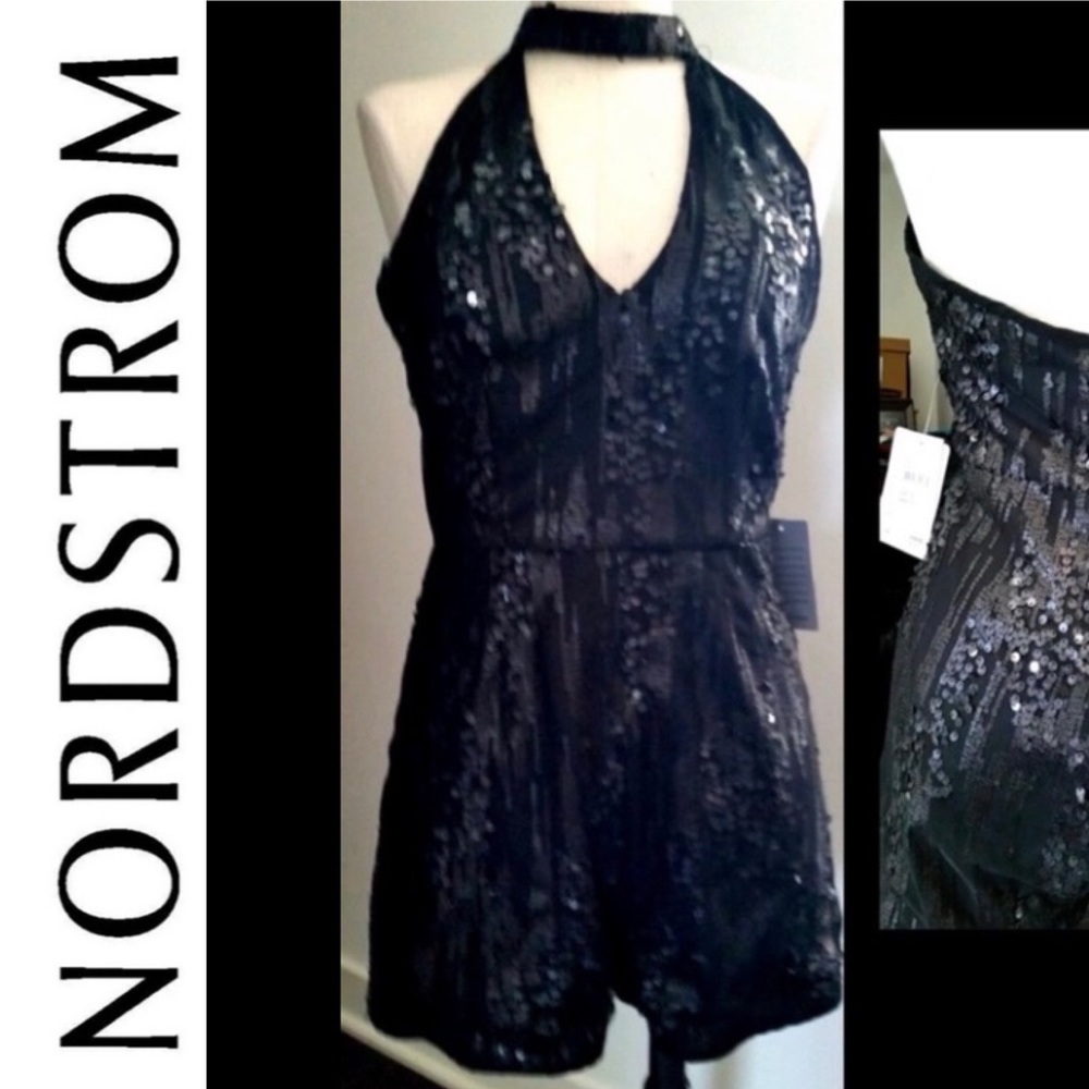🖤 Wynne Black Sequin Short Choker Romper Playsuit New With Tag!